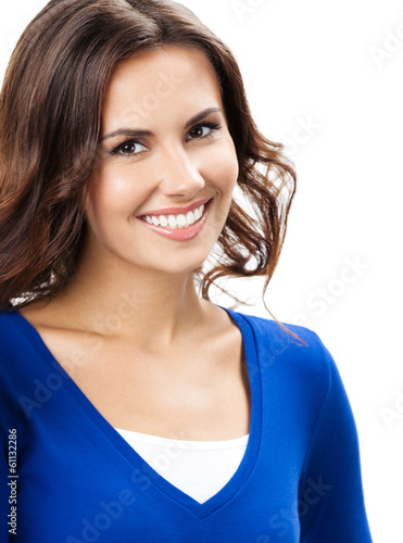 Photo: Happy smiling young woman, over white Happy smiling young woman, over white