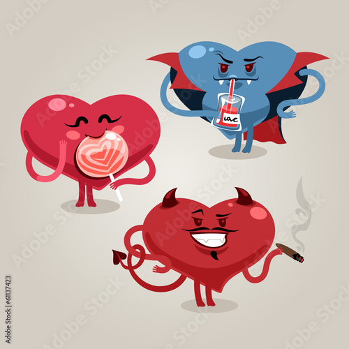 Vector: Funny Valentine's hearts with demon Funny Valentine's hearts with demon