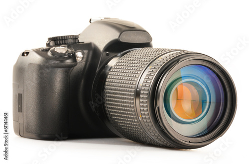 Photo: Single-lens reflex camera isolated on white Single-lens reflex camera isolated on white