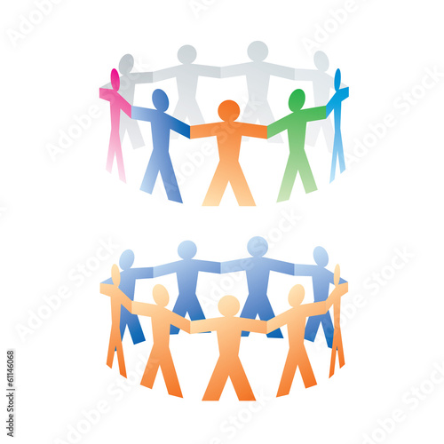 Vector: two circles of colorful paper people on white background two circles of colorful paper people on white background