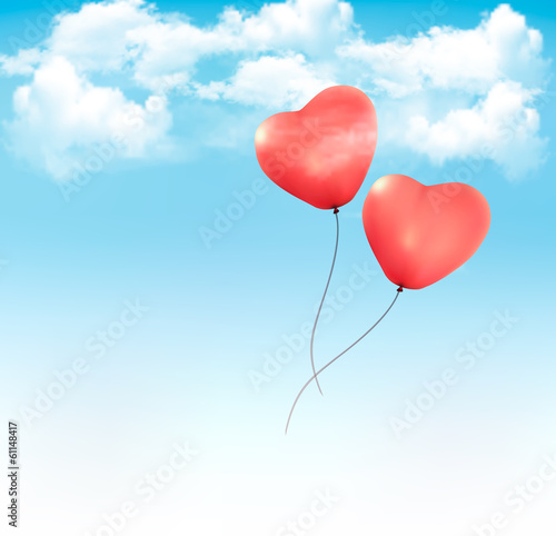 Vector: Valentine heart-shaped baloons in a blue sky with clouds. Vector Valentine heart-shaped baloons in a blue sky with clouds. Vector
