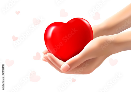 Vector: Holiday valentine background with two hands holding red heart. V Holiday valentine background with two hands holding red heart. V