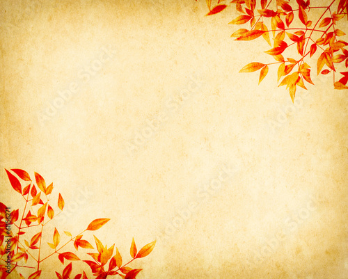 Illustration: red leaves tree with old grunge antique paper texture red leaves tree with old grunge antique paper texture