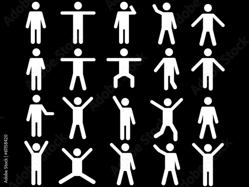 Vector: Set of active white human pictograms illustrated on white Set of active white human pictograms illustrated on white