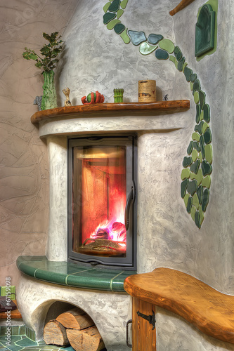 Photo: fire burning in the fireplace fire burning in the fireplace
