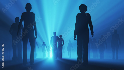 Illustration: group of people go to the light group of people go to the light