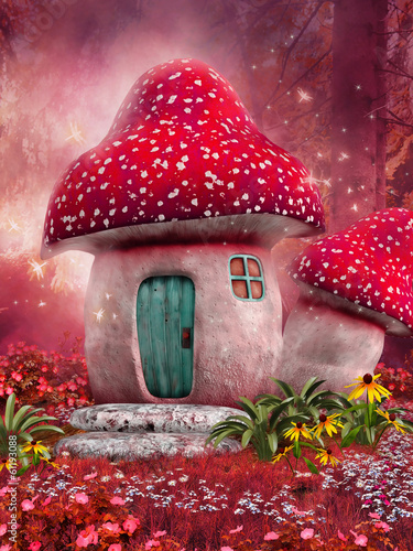  Zaczarowany różowy domek z grzyba