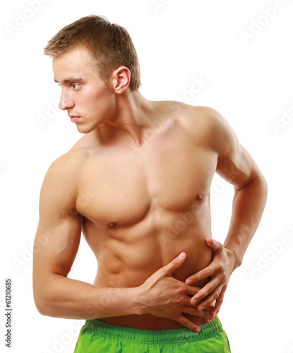 Photo: Young man with belly-aches isolated on white background. Young man with belly-aches isolated on white background.