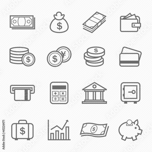 Vector: Finance and money outline stroke symbol vector icons Finance and money outline stroke symbol vector icons