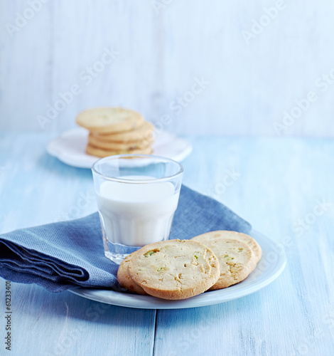 Photo: Pistachio Cookies and a Glass of Milk Pistachio Cookies and a Glass of Milk