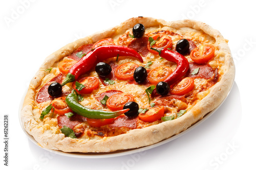 Photo: Pizza on white background Pizza on white background