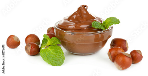 Photo: Sweet chocolate hazelnut spread with whole nuts and mint Sweet chocolate hazelnut spread with whole nuts and mint