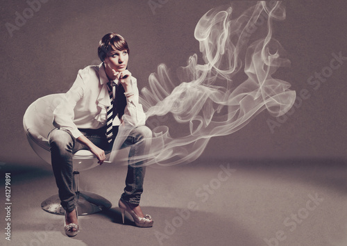 Photo: smoke 01/smoking girl in a chair smoke 01/smoking girl in a chair