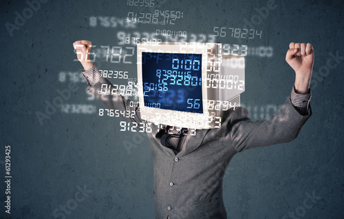 Photo: Human cyber monitor pc calculating computer data concept Human cyber monitor pc calculating computer data concept