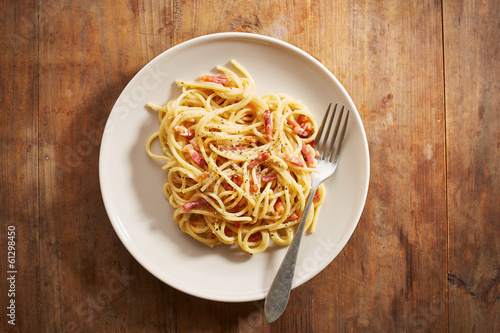 Photo: Dish of spaghetti a la carbonara Dish of spaghetti a la carbonara