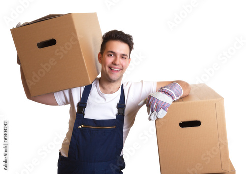 Photo: Lachender Möbelpacker bei der Arbeit Lachender Möbelpacker bei der Arbeit