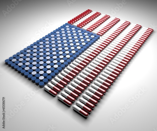 Illustration: Capsule e pillole a forma di bandiera americana Capsule e pillole a forma di bandiera americana