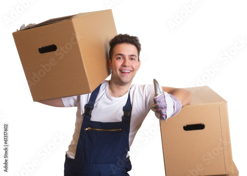 Photo: Lachender Möbelpacker bei der Arbeit Lachender Möbelpacker bei der Arbeit