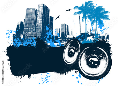 Illustration: Grunge music beach Grunge music beach