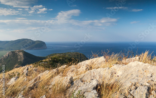 Photo: Adriatic Sea Coastal mountain landscape with dry grass on rock Adriatic Sea Coastal mountain landscape with dry grass on rock