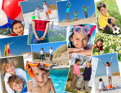 Photo: Montage Active Happy Children Playing Montage Active Happy Children Playing