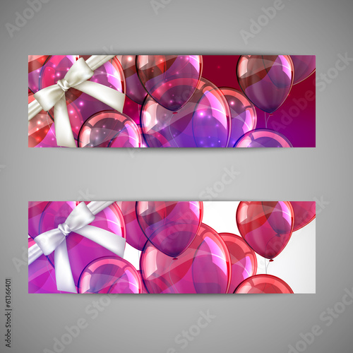 Vector: set of holiday banners with multicolored balloons and white bows set of holiday banners with multicolored balloons and white bows