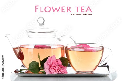 Photo: Kettle and cup of tea from tea rose Kettle and cup of tea from tea rose