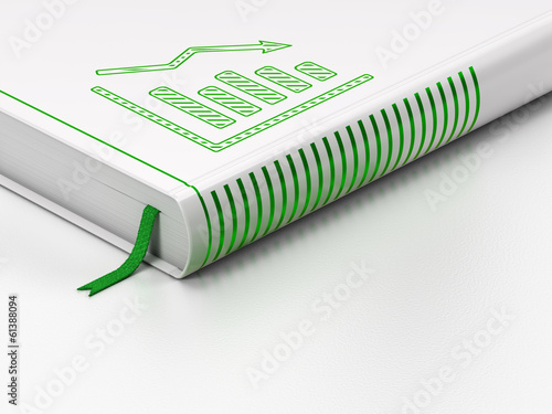 Illustration: Advertising concept: closed book, Decline Graph on white Advertising concept: closed book, Decline Graph on white