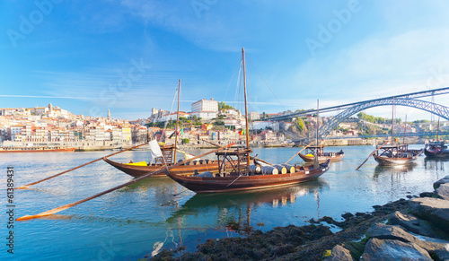 Photo: old Porto and traditional boats with wine barrels, Portugal old Porto and traditional boats with wine barrels, Portugal