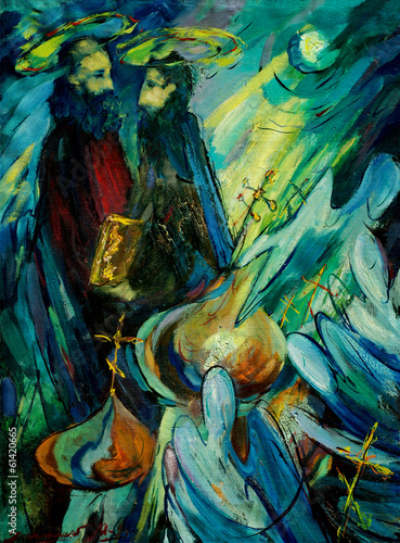 Illustration: peter and paul dispute, painting by oil on canvas, illustration peter and paul dispute, painting by oil on canvas, illustration