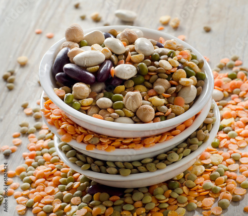 Photo: Beans and lentil on a wooden table Beans and lentil on a wooden table