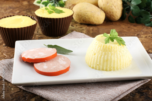 Photo: Fresh mashed potatoes, stuffed with sausage and cheese. Fresh mashed potatoes, stuffed with sausage and cheese.