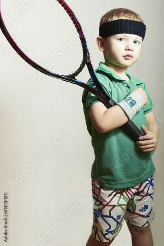 Photo: Little Boy Playing Tennis.Sport Children.Child with Racket Little Boy Playing Tennis.Sport Children.Child with Racket
