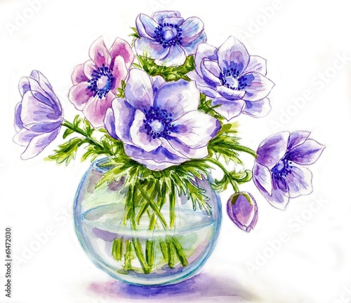 Spring flowers in vase, watercolor illustration Spring flowers in vase, watercolor illustration