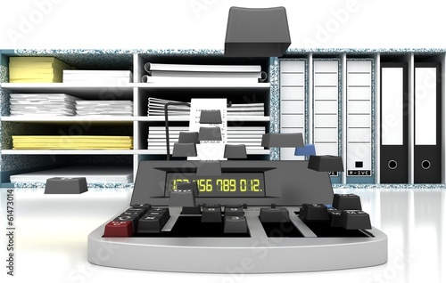 Illustration: Calcolatrice, ufficio, imposte, scadenze Calcolatrice, ufficio, imposte, scadenze