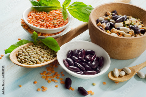 Photo: Beans and lentil on a wooden table Beans and lentil on a wooden table