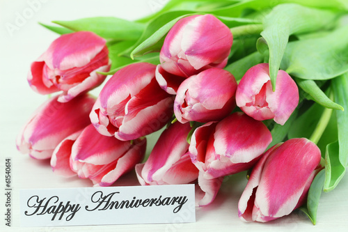 Photo: Happy Anniversary card with pink tulips Happy Anniversary card with pink tulips