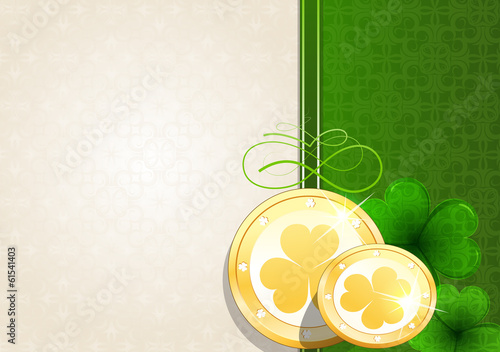Vector: Leprechaun gold coins on vintage background Leprechaun gold coins on vintage background