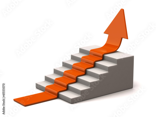 Illustration: Orange arrow climbs upwards on white background Orange arrow climbs upwards on white background