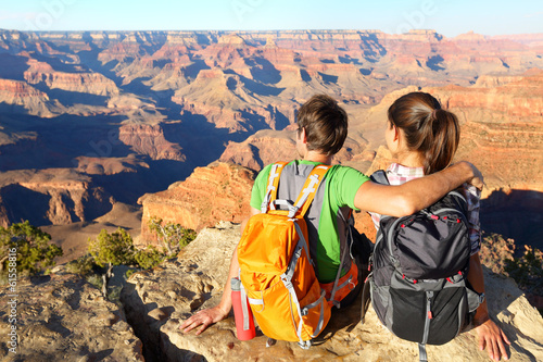 Photo: Hiking hikers in Grand Canyon enjoying view Hiking hikers in Grand Canyon enjoying view