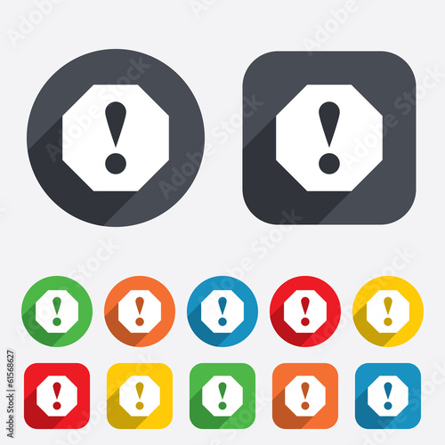 Illustration: Attention sign icon. Exclamation mark. Attention sign icon. Exclamation mark.