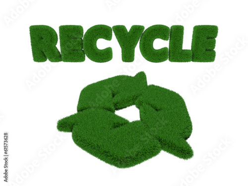 Illustration: Grass Recycle word and Symbol isolated on white background Grass Recycle word and Symbol isolated on white background