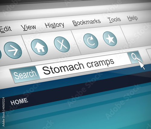 Illustration: Stomach cramps concept. Stomach cramps concept.