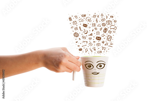 Photo: Coffee-mug with hand drawn media icons Coffee-mug with hand drawn media icons