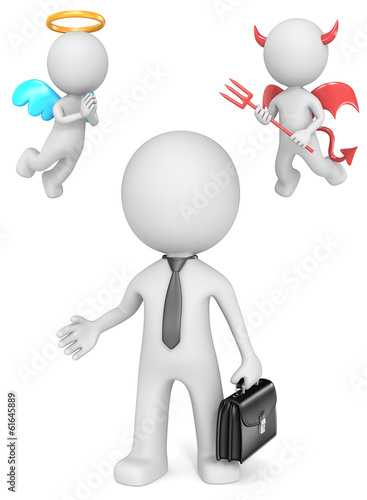 Photo: Decisions. Dude the businessman with Angel and Devil. Decisions. Dude the businessman with Angel and Devil.