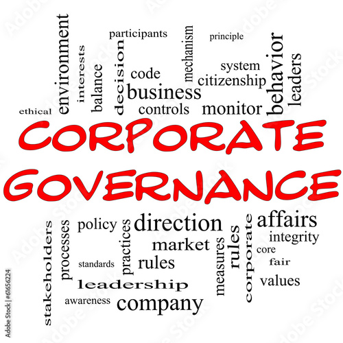 Illustration: Corporate Governance Word Cloud Concept in red caps Corporate Governance Word Cloud Concept in red caps