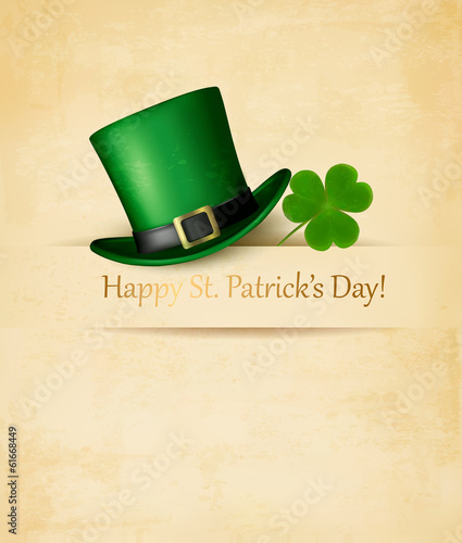 Vector: Saint Patrick's Day background with clove leaf and green hat. Ve Saint Patrick's Day background with clove leaf and green hat. Ve