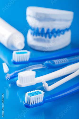 Photo: toothbrushes and individual plaster dental molds toothbrushes and individual plaster dental molds