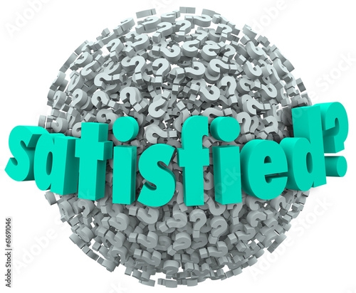 Illustration: Satisfied Pleased Content Pleasure Word Question Mark Sphere Satisfied Pleased Content Pleasure Word Question Mark Sphere