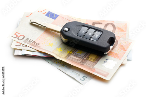 Photo: car key on euro currency car key on euro currency